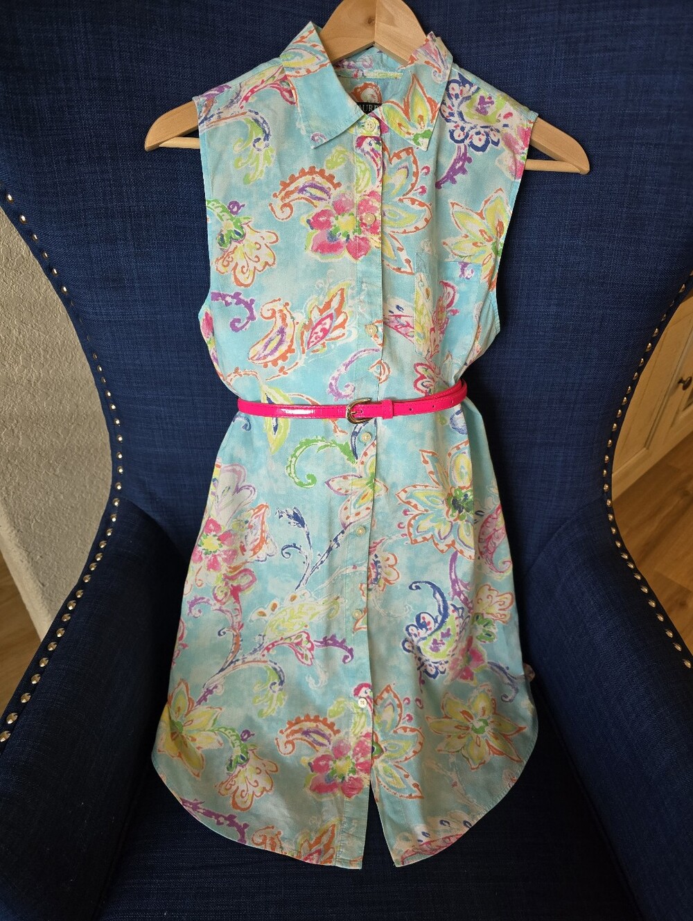 Ralph Lauren Sleeveless Shirt Dress in Light Blue Floral Print